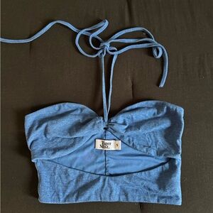 Tiger Mist Blue Tie-Front Strapless Top